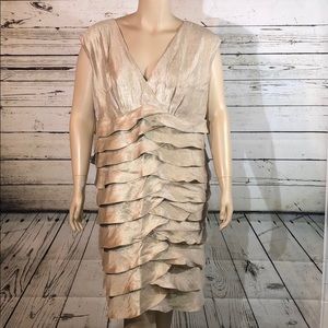 Dressbarn Collection 20W Gold Shimmer Ruffle Dress